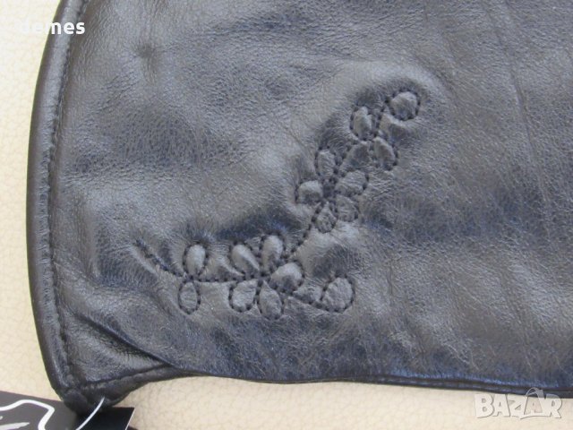 Черни дамски кожени ръкавици с подплата от естествена кожа, нови, снимка 3 - Ръкавици - 31617310