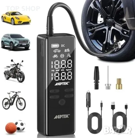 Нов Безжичен Въздушен Компресор за Гуми 150PSI + Power Bank Помпа кола