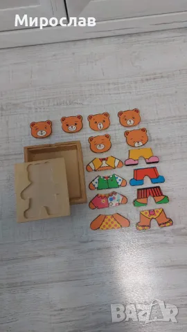 Дървен пъзел Мече за обличане в кутия, снимка 3 - Игри и пъзели - 49773220