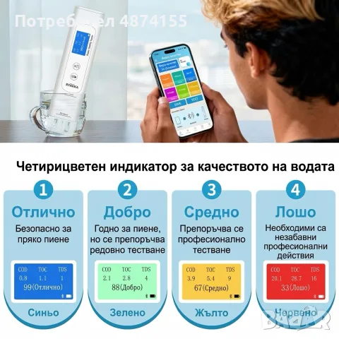 Тестер за качество на водата 6в1, снимка 4 - Лаборатория - 56348379