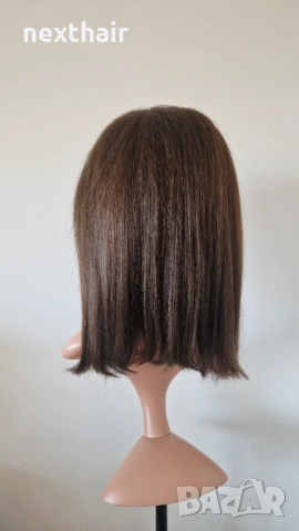Естествена кафява перука 40 см, бразилски косъм, дантела 13x4, снимка 5 - Аксесоари за коса - 53136564