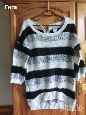 пуловер черно и бяло с цип, снимка 2 - Блузи с дълъг ръкав и пуловери - 37372428