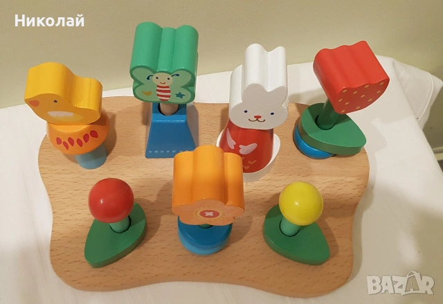 Комплект дървени кубчета за нанизване "Цветна градина" , снимка 5 - Игри и пъзели - 53194270