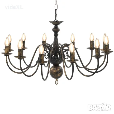 vidaXL Полилей, антично черно, 12 х Е14 крушки