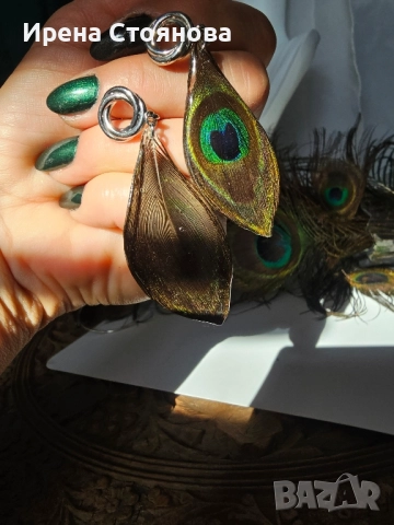 Ръчно изработени обеци с паунови пера, снимка 7 - Обеци - 52387526