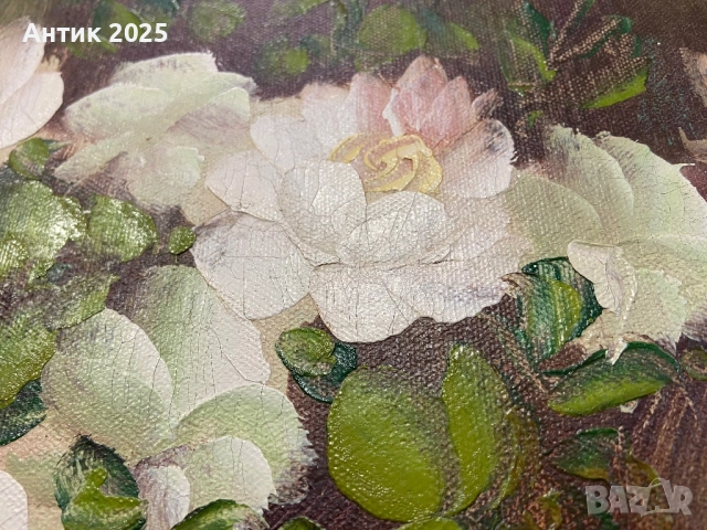 Бели рози в златна ваза (Irene Lok), снимка 7 - Антикварни и старинни предмети - 52051717