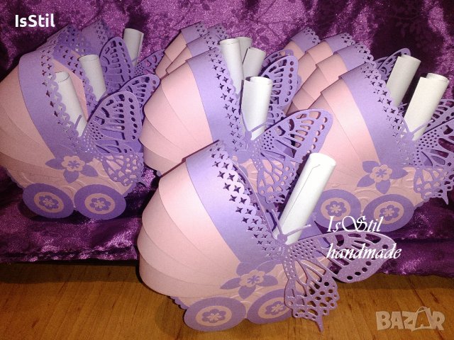 3Д количка -покана кръстници, подарък за гости на кръщене, покани колички, подарък новородено бебе, снимка 12 - Други - 18683734