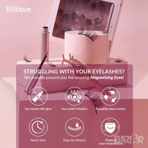 Комплект 5 чифта изкуствени мигли на снопчета и магнитна очна линия, снимка 6 - Други - 53126911