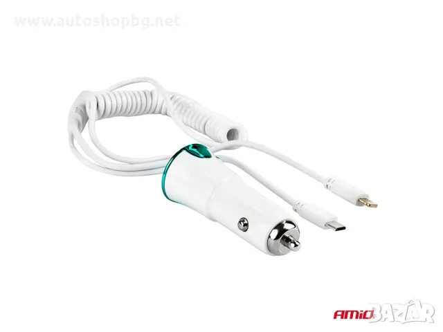 Зарядно за кола, 2 кабела, Iphone 5, microUsb, USB, 12/24V 01264 Amio, снимка 3 - Аксесоари и консумативи - 48451945