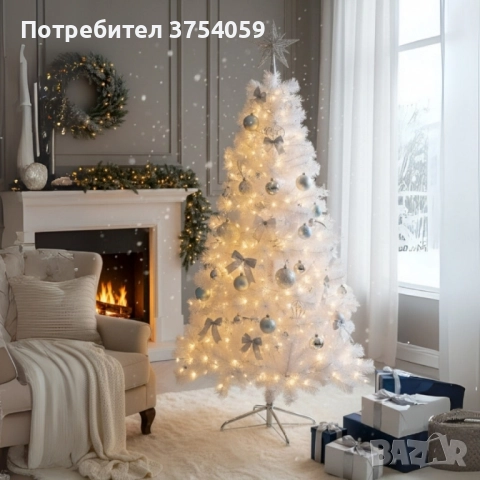 Изкуствена коледна елха в бяло – пухкав снежен ефект