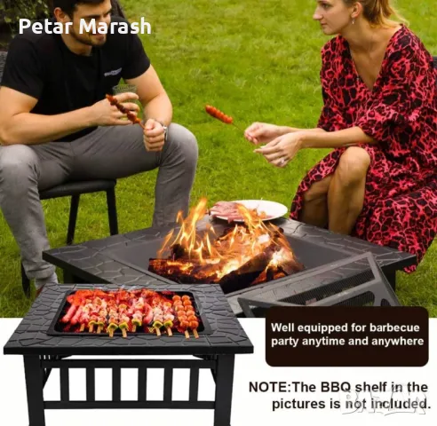 Градинска 3в1 маса ‘Fire Pit’ – BBQ, камина, ледарка, снимка 4 - Маси - 50366064