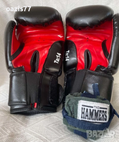 Боксови ръкавици EVERLAST, размер 28, 45лв, с подарък ленти the HAMMERS, снимка 3 - Бокс - 52728274