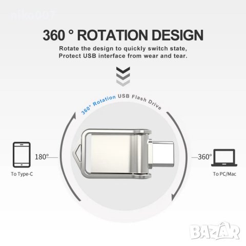 USB 2.0 флаш памет 64GB-флашка 2В1 TYPE C-USB Flash Drive , снимка 7 - USB Flash памети - 42828501