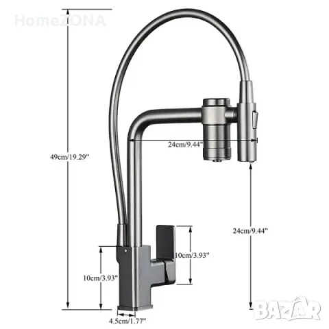 Смесител за кухня Elite PRO W91, с вграден филтър за вода, сив, снимка 2 - Смесители - 49446423