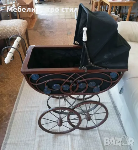 Винтидж ретро количка за кукли. Ръчно изработена от естествени материали. 