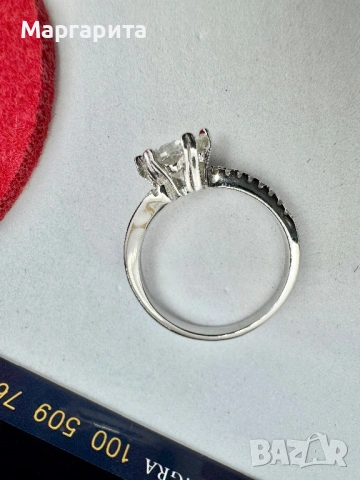 Сребърен пръстен с мойсанит (диамант) 1 карат, снимка 5 - Пръстени - 53205685