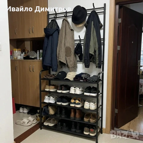 Многофункционален рафт за обувки със закачалки. Портманто (стоманено), снимка 3 - Етажерки - 54215386