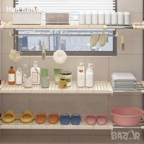 Разтегателен телескопичен рафт без пробиване 50–80 см – универсално решение за кухня,баня и гардероб, снимка 6 - Други стоки за дома - 52933947