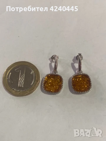 Сребърни обеци с кехлибар, снимка 3 - Обеци - 50712588