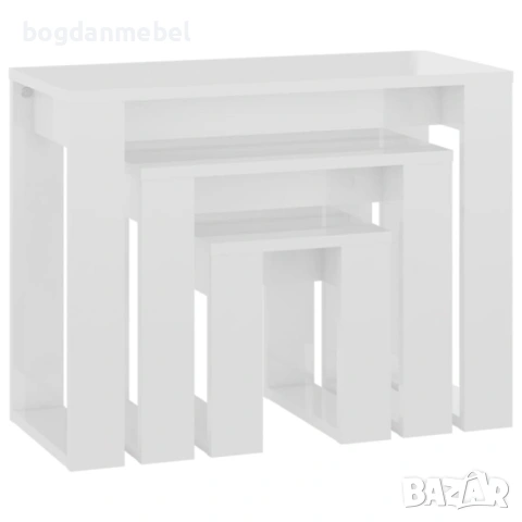 Sonata H Стифиращи маси, 3 бр, бял гланц, снимка 2 - Маси - 53944719