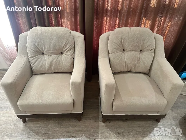 Елегантна холова гарнитура – разтегателен диван + 2 фотьойла | Бежова, снимка 5 - Дивани и мека мебел - 56065994