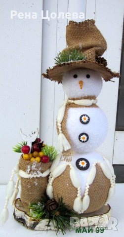 Снежен човек на кръг от бреза, снимка 1 - Коледни подаръци - 42298111