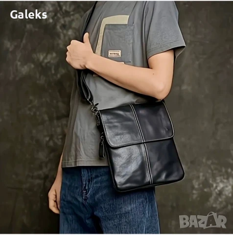 Луксозна, Слим” Кожена мъжка чанта с кръстна инкрустация в Черно и бяло!, снимка 2 - Чанти - 50647973