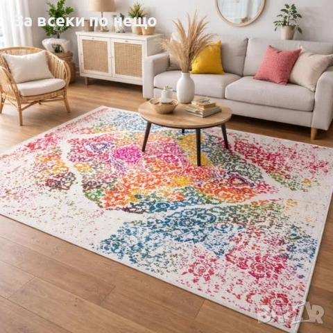 Цветен бохо килим от полиестер – щампован етно дизайн, 120×180 / 160×230 см Код P2116, снимка 2 - Килими - 54153602