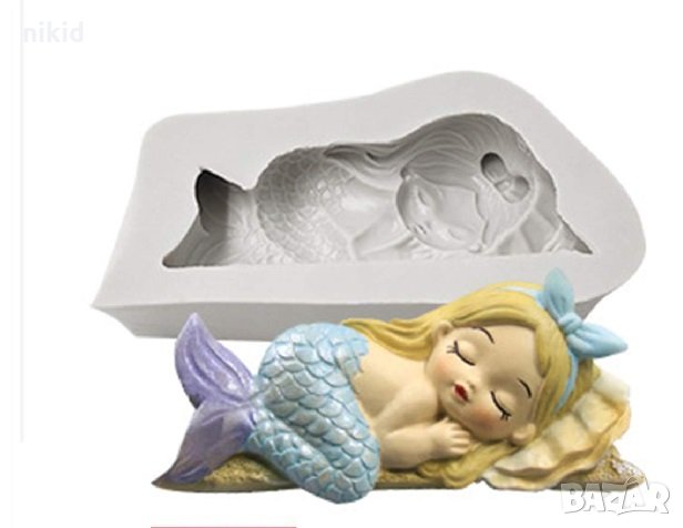 спящо момиченце русалка силиконов молд форма за декорация украса торта фондан шоколад гипс