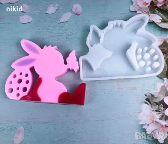 Заек зайче с кацнала пеперуда и яйце Великденски силиконов молд форма смола шоколад гипс декор пано, снимка 2 - Форми - 49092797