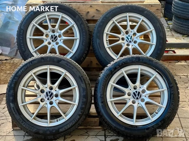 5х112 16 Цола Джанти с Гуми VW Golf Caddy Passat Touran ET 43 J 7 Централен отвор със втулка 57.1 Гу