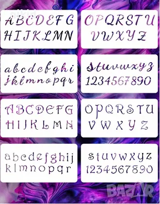 8 бр сет Азбука букви латиница и цифри числа стенсил шаблон спрей за торта украса стена декораци