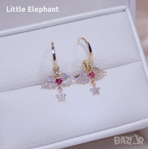 Delicate jewelry,висящи обеци"Звездни ангелски крила"с циркони,Gold/нови