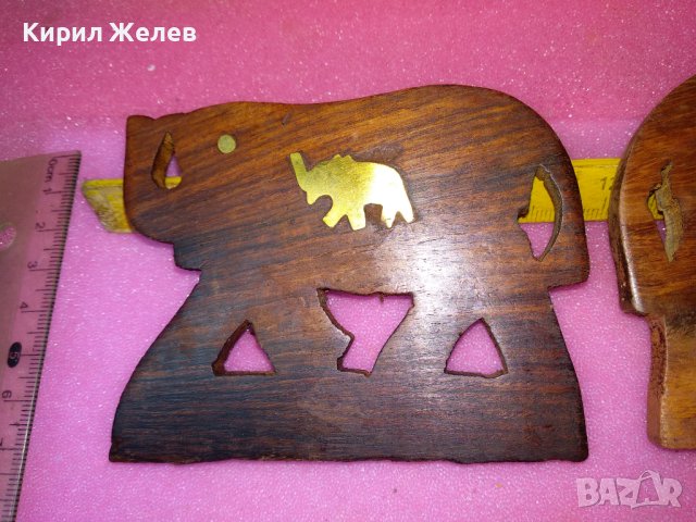 2 СТАРИ АЗИАТСКИ СЛОНЧЕТА АРТ ПАНО от САНДАЛОВО ДЪРВО и МЕСИНГ РЪЧНА ИЗРАБОТКА 42835, снимка 5 - Пана - 44185181