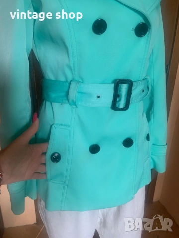 Дамски тренч( шлифер) в цвят мента с мляко, снимка 3 - Шлифери - 53882046