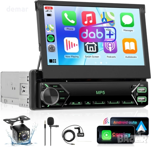 DAB/DAB+ Безжично еднодиново автомобилно радио с Carplay/Android Auto
