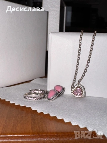 Сребърен комплект обеци + колие Pandora 
