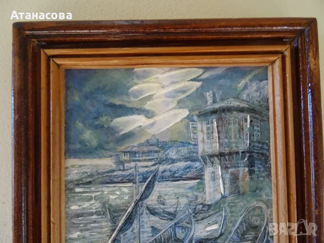 ПЕТЪР ЖЕЛЯЗКОВ картина "Вечер на кея" пейзаж масло 1995 г, снимка 3 - Картини - 55962336