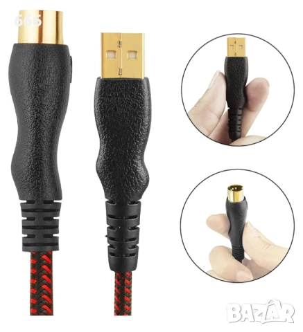 EBXYA 1.5M USB MIDI кабел, 5-пинов USB MIDI интерфейс, MIDI входно/изходен конвертор за PC/Mac/лапто, снимка 3 - Друга електроника - 52885416