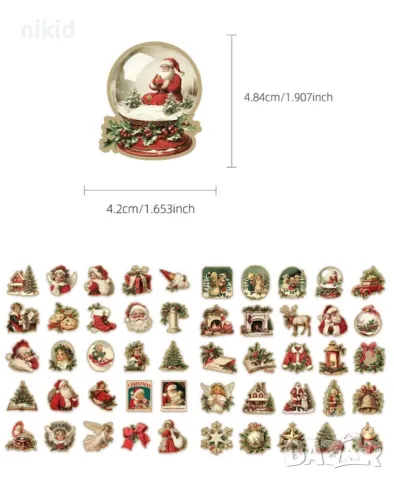 50 бр прозрачни коледни весели самозалепващи лепенки стикери за украса декор картонена торта и др, снимка 6 - Други - 48631346