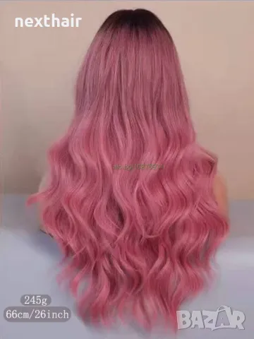 Розова омбре перука на път с тъмни корени, снимка 4 - Аксесоари за коса - 50192845