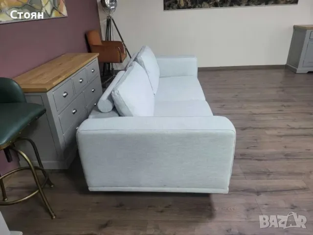 Дизайнерски сив диван от плат тройка, снимка 5 - Дивани и мека мебел - 47710059