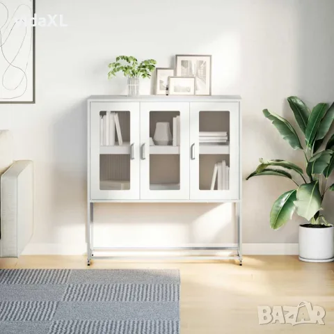 vidaXL Бюфет, бял, 100,5x39x107 см, студеновалцувана стомана, снимка 3 - Бюфети - 56148277