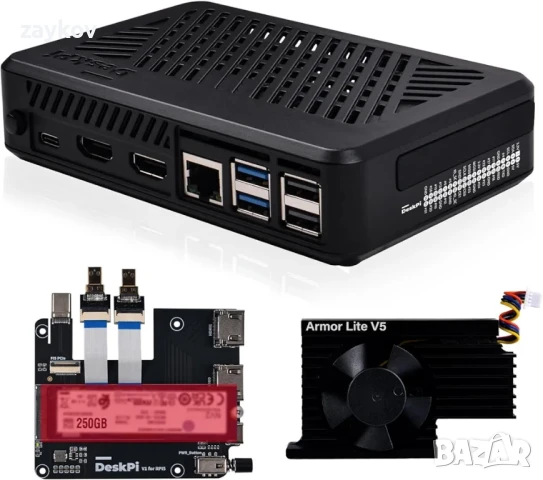 Кутия GeeekPi DeskPi Lite Pi5 с бутон за захранване, PCIe към M.2 HAT, активен охладител, снимка 1