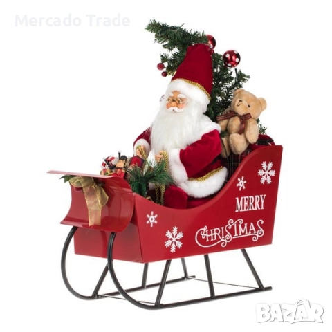 Коледна реалистична фигурка Дядо Коледа с шейна, музика и LED, 49см, снимка 4 - Декорация за дома - 52324543