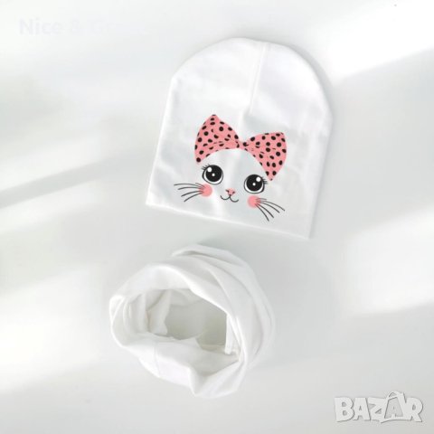 Шапка и шал с коте, снимка 3 - Шапки, шалове и ръкавици - 42213126