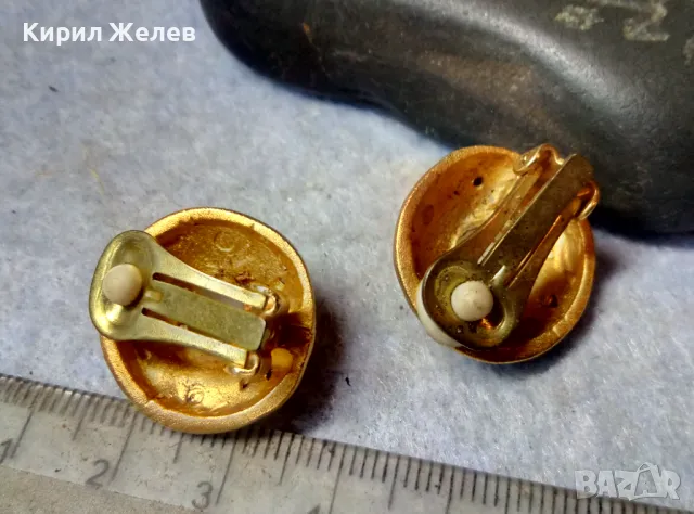 ЧИФТ СТАРИ ВИНТИДЖ АРТ ПОЗЛАТЕНИ ПЕРЛЕНИ МЕДНИ КЛИПС ОБЕЦИ с БЛЕСТЯЩИ КРИСТАЛИ 17593, снимка 2 - Антикварни и старинни предмети - 48818878