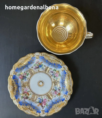 Антикварна порцеланова чаша с чинийка — ръчна живопис — KPM Berlin — около 1840 г., снимка 5 - Колекции - 54233908