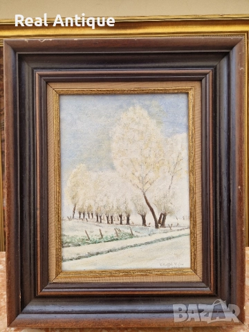 Много добра антикварна авторска френска картина масло върху платно , снимка 3 - Картини - 51503369