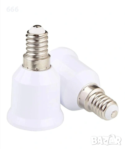 Комплект от 10 адаптера за гнезда E14 към E27, метал/пластмаса, бял, снимка 4 - Друга електроника - 53297451